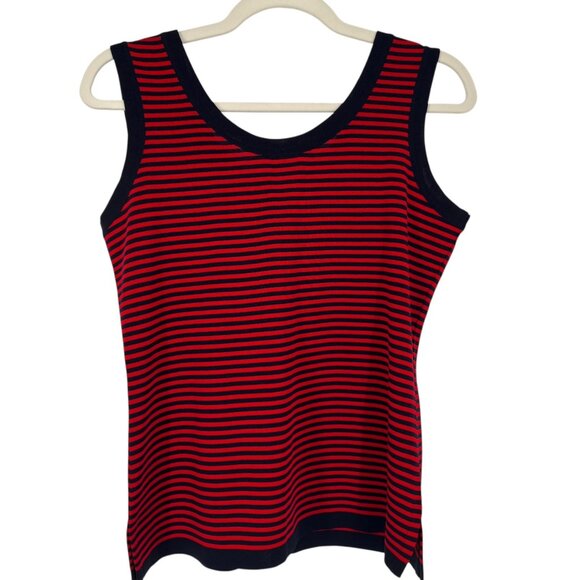 Misook Red Navy Striped Sleeveless Tank Top Size Medium Petite - Picture 5 of 9